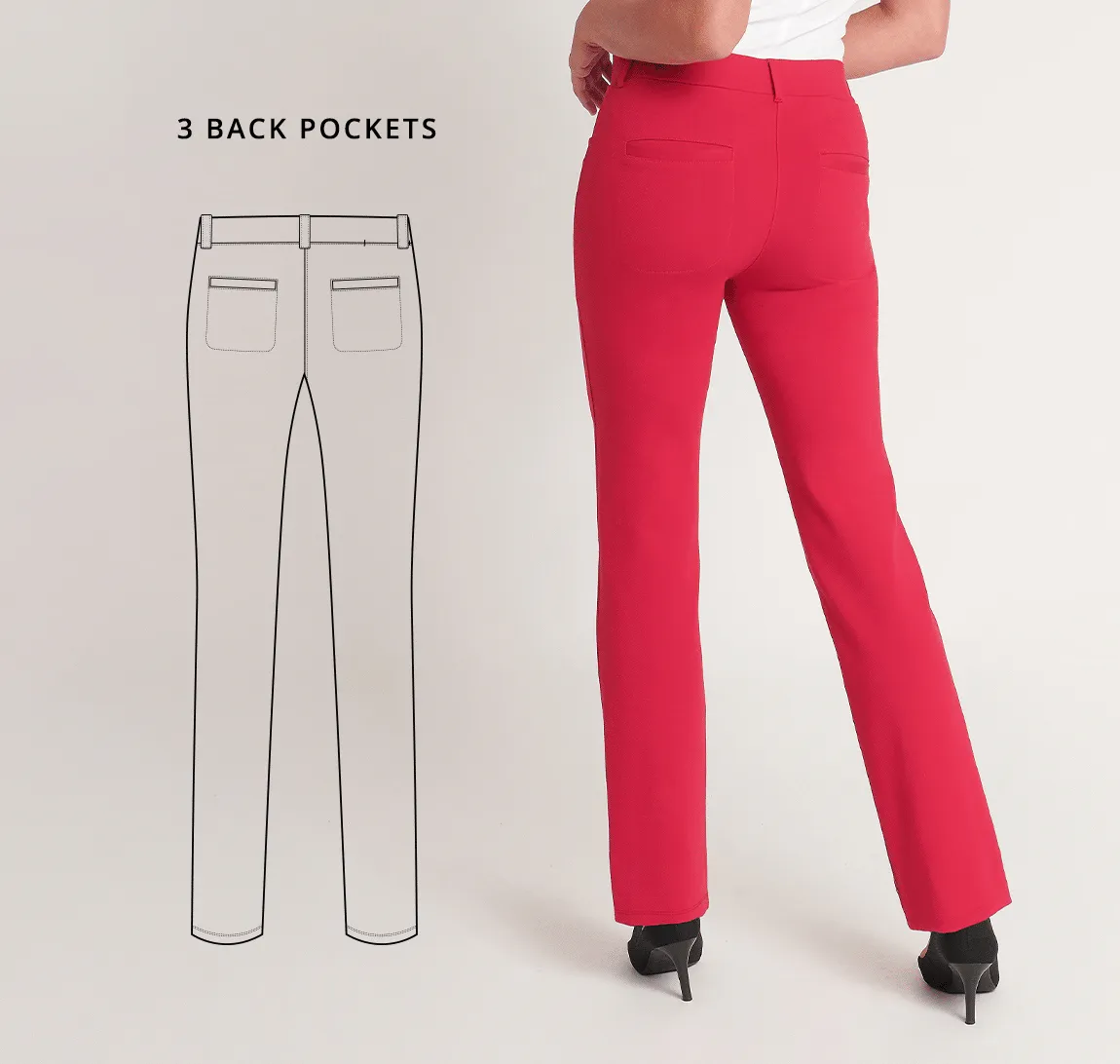 Straight-Leg | 7-Pocket Dress Pant Yoga Pants (Poinsettia)