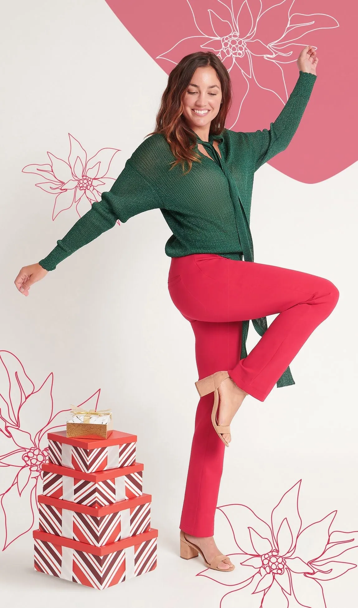 Straight-Leg | 7-Pocket Dress Pant Yoga Pants (Poinsettia)