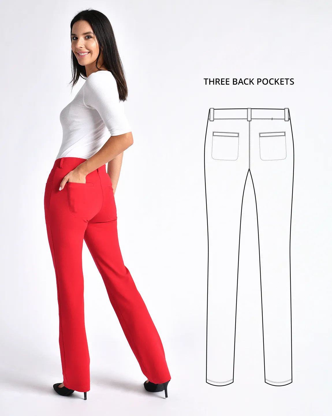 Straight-Leg | 7-Pocket Dress Pant Yoga Pants (Poinsettia)