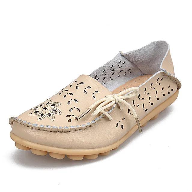 Women's Casual Genuine Leather Shoes Woman Loafers Slip-On Female Flats Moccasins Ladies Driving Shoe Cut-Outs Mother Footwear